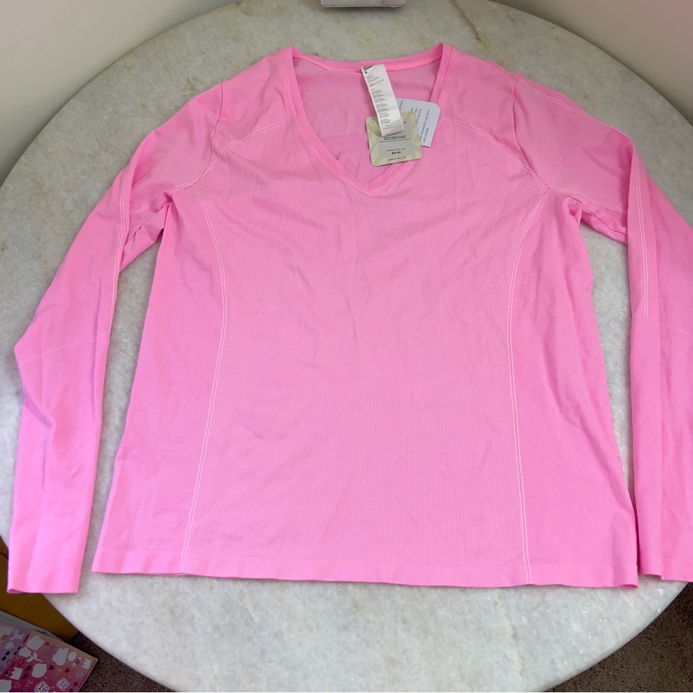 NWT Fabletics Performance Seamless Long Sleeve Top Bright Ballerina Size M